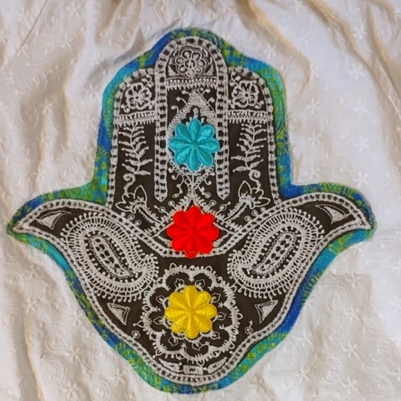 Hamsa Embroidered and Patchwork Artisan Cotton Tunic Shirt Size Medium - Picture 3 of 12